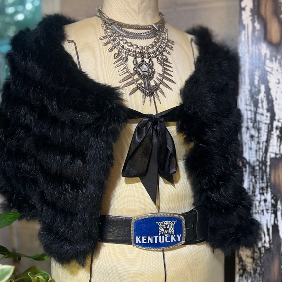 RARE! Sparkly KY Blue < Kentucky Wildcats > VNTG UofK Buckle + Leather Belt | 34 main image 8